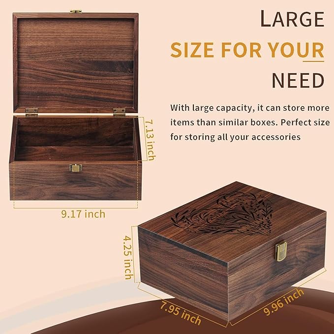 EXISTING Memory Box for Keepsakes, Floral Heart Laser Cut Wood Keepsake Memory Box, Large Wooden Storage Box with Hinged Lid, Keepsake Boxes Gift for Wedding, Valentines Day Anniversary Baby Shower