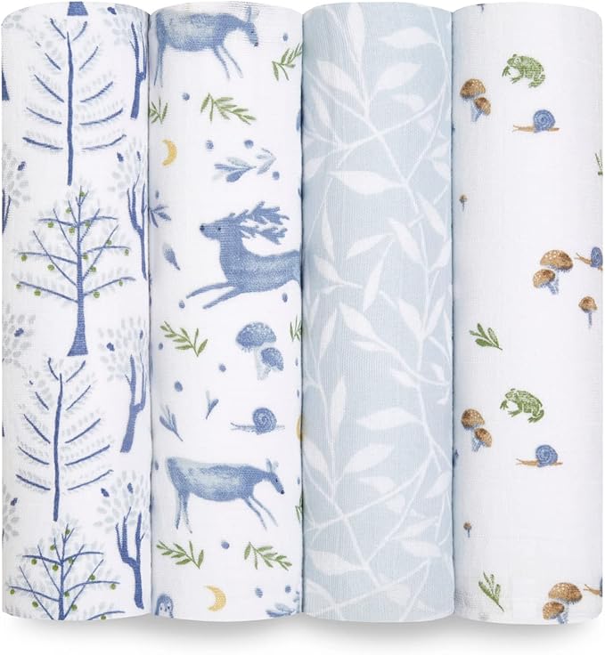 aden + anais Swaddle Blanket, 100% Organic Cotton Muslin Blankets for Girls & Boys, Baby Receiving Swaddles, Ideal Newborn & Infant Swaddling Set, 4 Pack, Outdoors