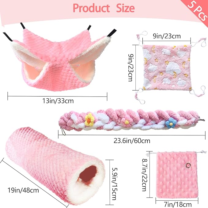 Hamiledyi Ferret Hammock 5 Pack Sugar Glider Climbing Ropes Toys Rat Hanging Tunnel Hammock Swing Squirrel Hideout Bed Cage Accessories for Mouse Hamster Small Animals