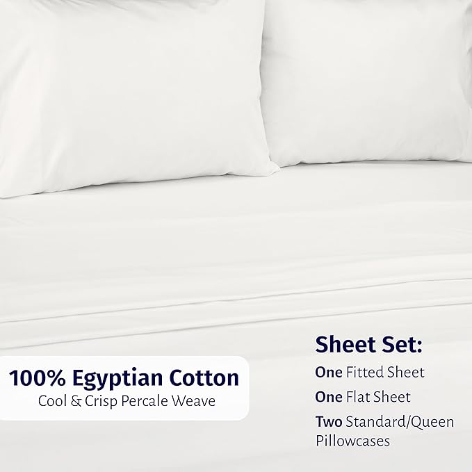 California Design Den Full Size Sheets Set - Certified 100% Egyptian Cotton Percale Sheets Full Size with Deep Pockets, Lightweight, Crisp, Cool & Durable Luxury Bedding Set - Ivory