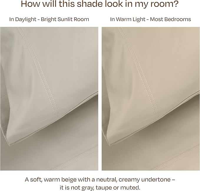 California Design Den Deep Pocket King Sheet Set - Luxury 800 Thread Count Sheets King, 100% Cotton Sateen Bedding Set - Beige