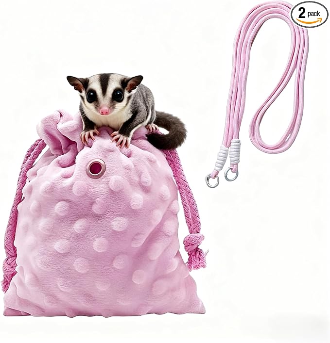 Sugar Glider Bonding Pouch Portable Drawstring Pouch Soft Sleeping Bag with Pink Braided Ribbon Small Animal Carrier (Pink)