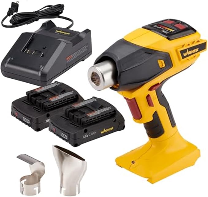 Wagner SprayTech 2462735 FURNO 550 18V Variable Temp Cordless Heat Gun for Crafts, Wire Shrinking, Defrosting Pipes, with 2 Nozzles – Includes 2 Batteries and a Charger