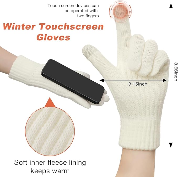 Tavaleu Womens Winter Beanie Hat Scarf Gloves Set, Pom Pom Beanie Warm Knit Scarf Touchscreen Gloves for Cold Weather