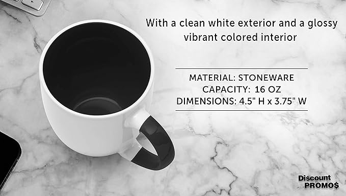 DISCOUNT PROMOS Bistro Style Large Coffee Mugs 16 oz. Set of 10, Bulk Pack - Perfect for Coffee, Tea, Espresso, Hot Cocoa, Other Beverages - Black