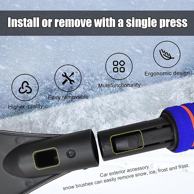 Car Snow Brush and Ice Scraper, Multi-Functional Detachable Snow Brush with Foam Grip, Ice Snow Removal Cleaning Tool for Car Windshield Window, Universal Car Accessories (Blue)