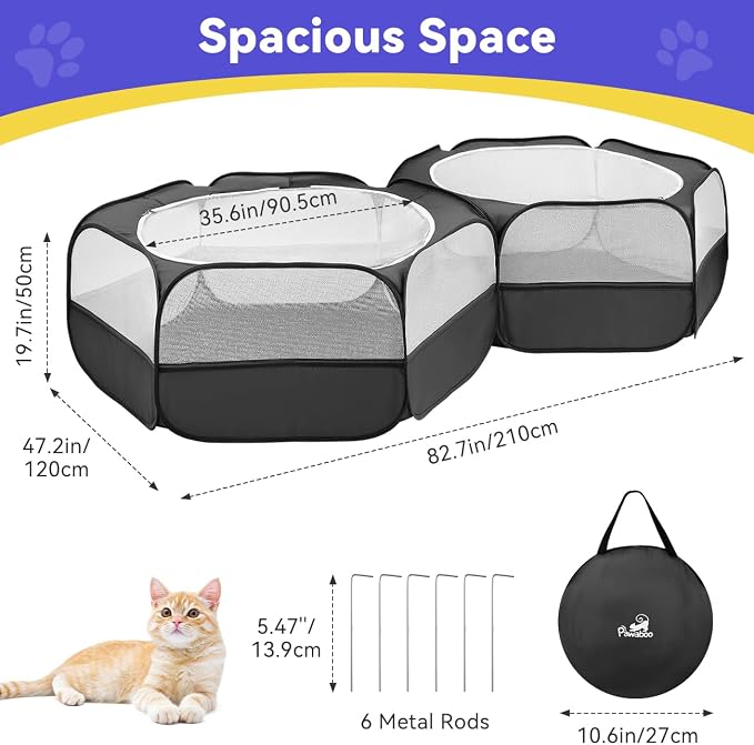 Pawaboo Small Animals Playpen, Large Chick Brooder with Zipper Splicing | Portable Chicken Coop Run, Pop Up Pet Enclosure Cat Tent for Guinea Pig Bunny Puppy Indoor Outdoor