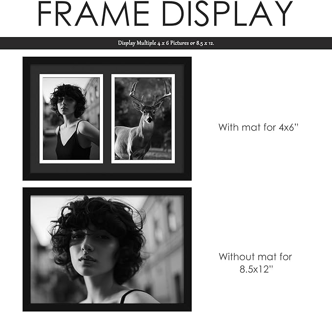 8.5x12 Collage Picture Frame, 5x7 Collage Picture Frame, Displays Double 5x7 inch Photos, Wall Decor Wall Hanging or Tabletop, Black Mat.