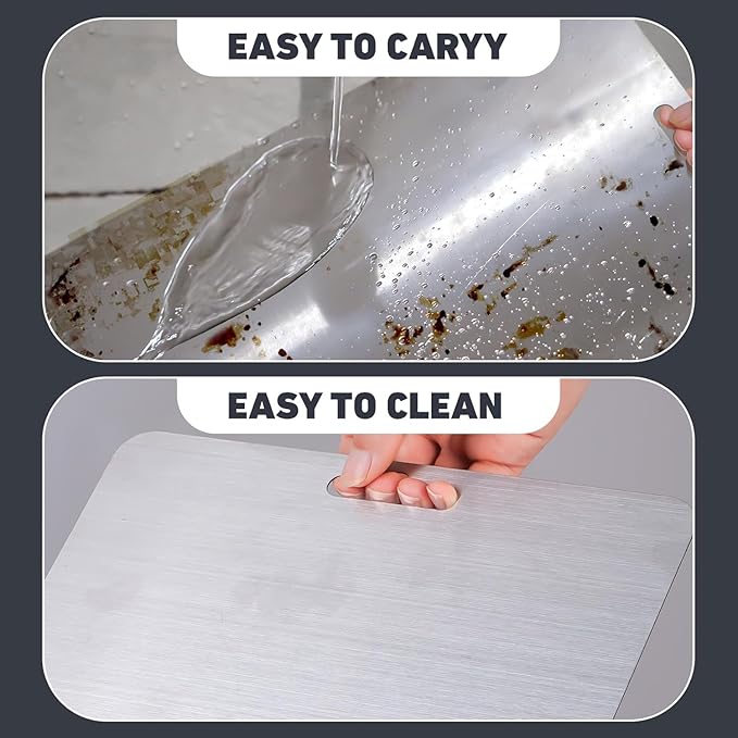 Stainless Steel Cutting Board, 3 PCS Cutting Boards for Kitchen, 304 Stainless Non Stick Chopping Cutting Board for Meat Fruit & Vegetable (15"x 11",13"x 9",10"x 6")