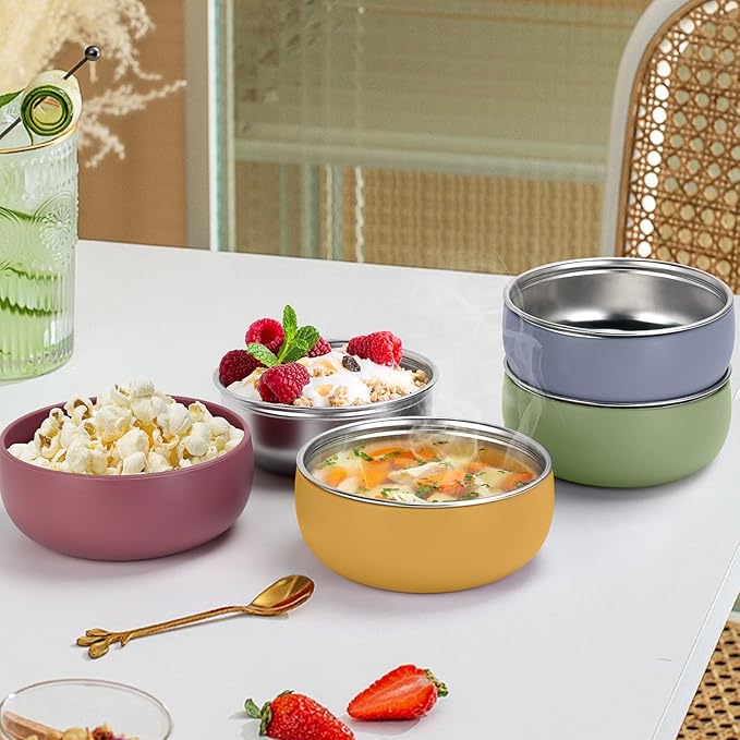 ShineMe Stainless Steel Bowls for Kids, 4 pack Toddler Bowls with Removable Colorful Silicone Sleeve, Unbreakable Baby Bowls for Soup, Cereal, Yogurt, Snacks...