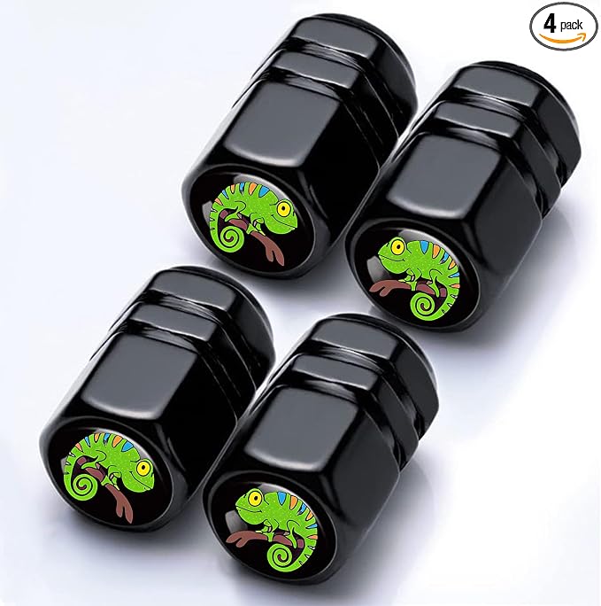 4Pack Chameleon Tire Valve Caps Aluminum Leak-Proof Valve Stem Covers | Chameleon Car Accessories Decoration Tire Air Cap for Cars SUV Bike Motorcycle, Chameleons Gifts for Women Mom Sister