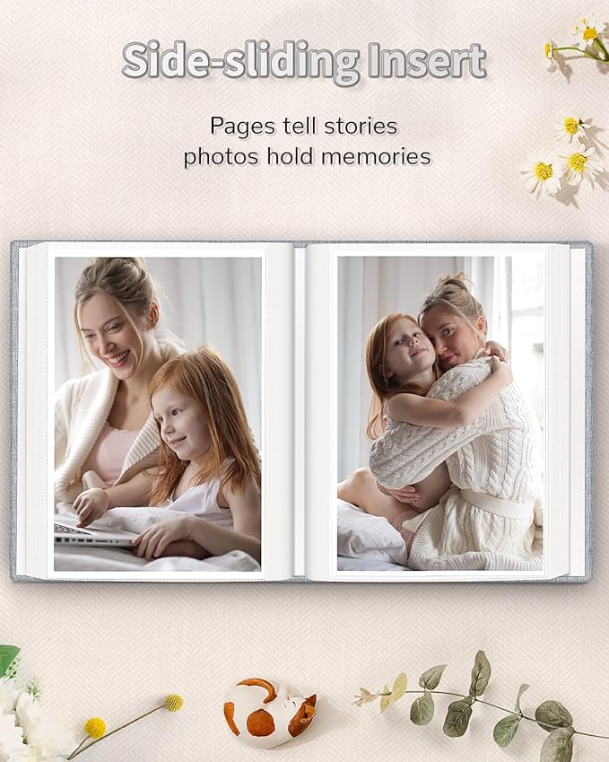 Photo Album 4x6 with 100 Pockets,Slip-in Picture Albums,Linen Cover Memory Book with Front Window,White Page Vertical Photo Book for Wedding,Family,Anniversare,Baby,Vacation