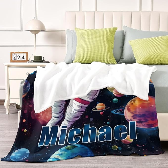 Personalized Astronaut Baby Blanket - Customized Throw Blanket for Babies Kids Adults Birthday Christmas(Astronaut Design)