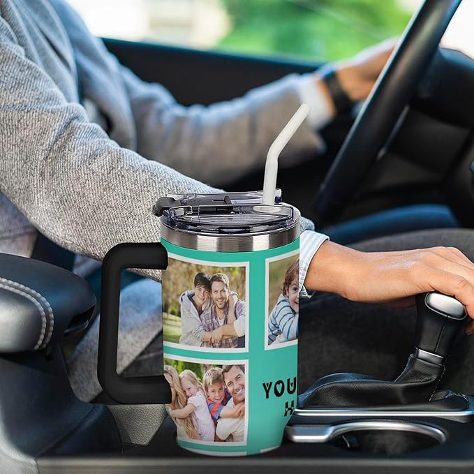 Artsadd Personalized 40oz Insulated Stainless Steel Tumbler with Photos and Text, Thermal Insulation, Spill-Proof Lid for Christmas or Any Occasion
