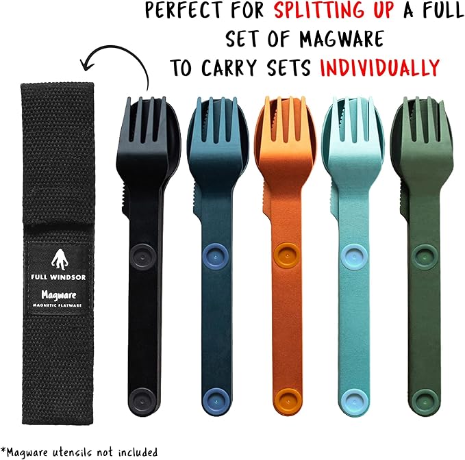 Full Windsor Magware Single Set Pouch - Travel & Camping Utensils Pouch - Reusable, Foldable, Portable, Pocket-Sized Cutlery Set Case for Fork, Knife, Spoon, Chopsticks - For Lunch Box Silverware Set