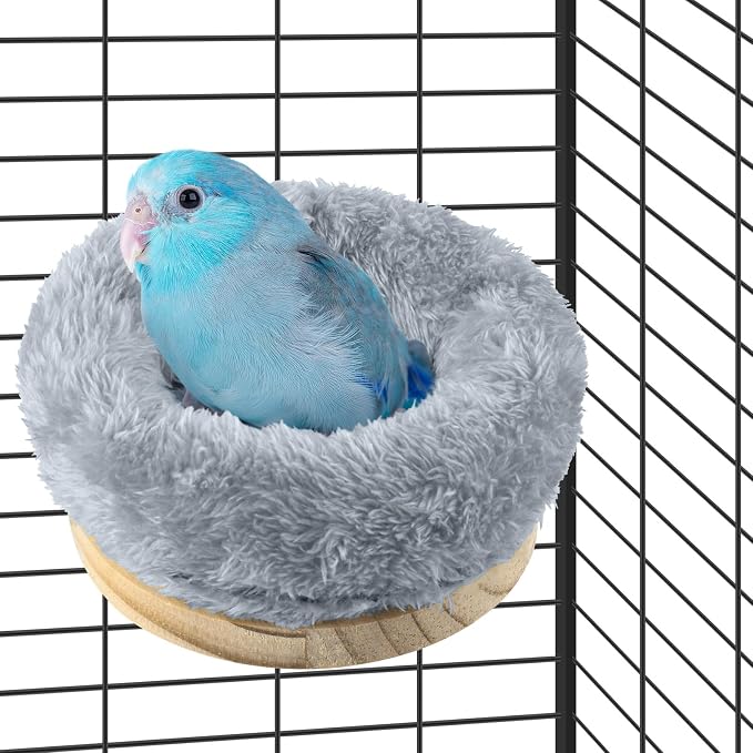 DBNESS Small Bird Nest for Cage, Removable Plush Parrot Hammock Warm Resting Perch Platform for Budgies Cockatiel Conure Parakeet Hamster Washable Breeding Sleeping Lay Eggs Nesting (Grey, S)