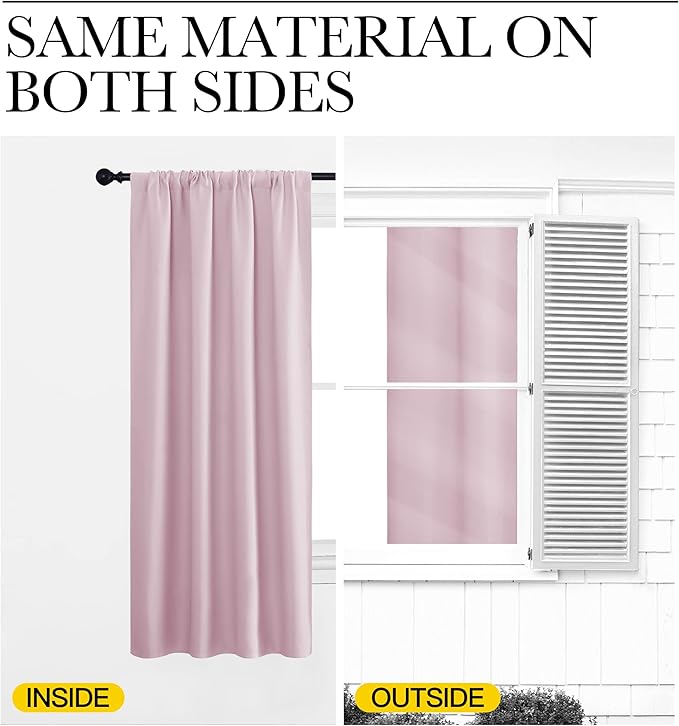 NICETOWN Blackout Curtains for Living Curtains, Baby Pink, 2 Panels, 42 by 72, Room Darkening Window Curtain Panels, Easy-Care Solid Thermal Insulated Draperies/Drapes for Daughter Room