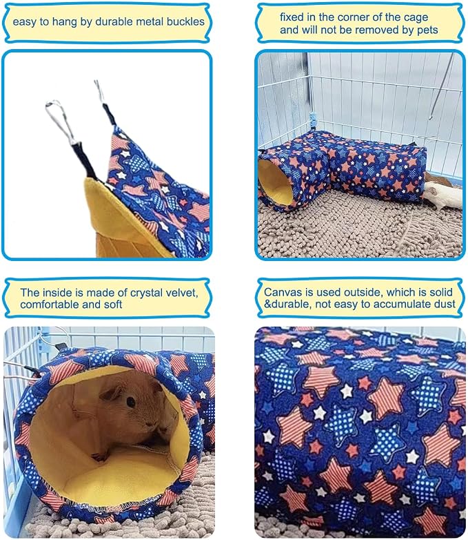 EAEDMY Guinea Pig Rat Tunnel Ferret Hammock, Small Animal Corner Tunnel & Tubes & Bed for Hedgehog Piggy Chinchilla Hideout Toys and Cage Accessories (3.Hammock&Tunnel)
