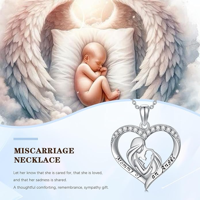 Miscarriage Necklace Gifts for Mothers 925 Sterling Silver Mommy of An Angel Pendant Memorial Jewelry Loss of Pregnancy Sympathy Gifts for Women
