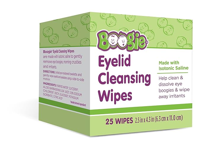 Boogie Eyelid Cleansing Wipes for Baby, Kids & Adults, Made with Isotonic Saline, Individually Wrapped, 25 Ct