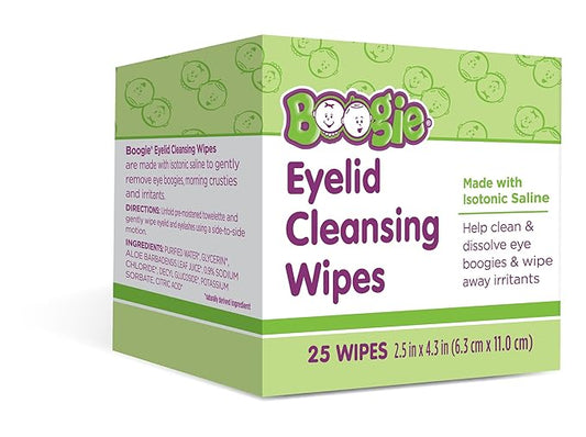 Boogie Eyelid Cleansing Wipes for Baby, Kids & Adults, Made with Isotonic Saline, Individually Wrapped, 25 Ct
