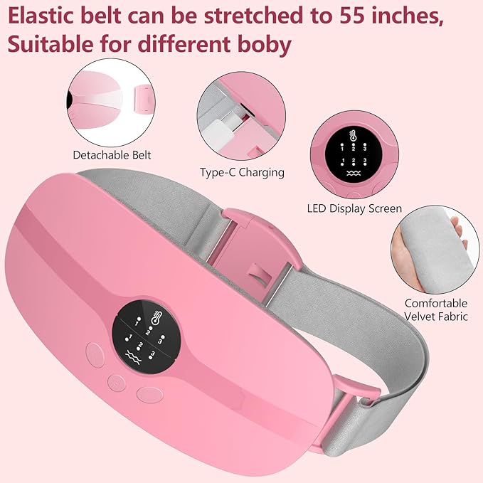 Heating Pad for Period Cramps Portable Cordless 3S Fast Period Heating Pad Cramp Relief with 3 Heat Levels and 3 Massage Modes Menstrual Electric Waist Wrap Belt for Pain Relief Gifts for Her