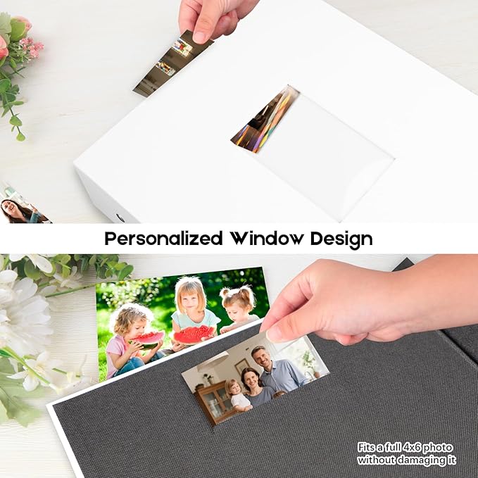 1000 Pocket Photo Album 4x6 Leather Cover, Extra Large Capacity Holds 1000 Horizontal and Vertical Photos, Acid Free Non Stick Pages with Front Window, Perfect for Wedding Family Baby Memories (White)