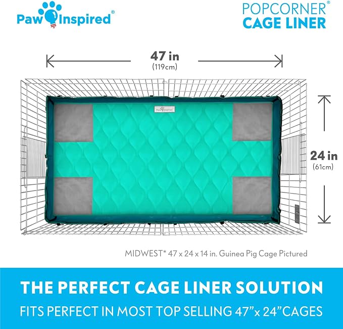 Paw Inspired PopCorner Washable Fleece Cage Liners, Midwest, Green | Reinforced Corners, Super Absorbent Mat, Bedding, Waterproof Bottom, Guinea Pigs, Ferrets, Rabbits, Hamsters, Small Animals