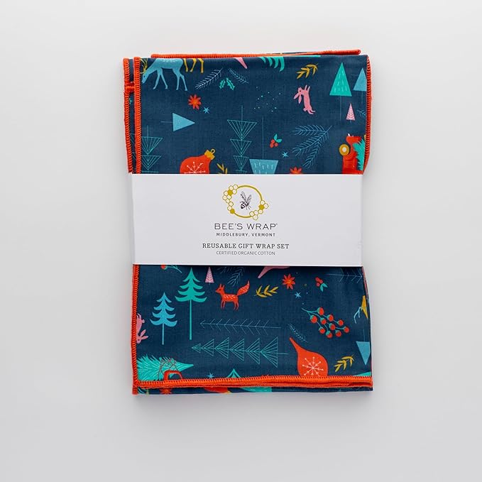 Bee's Wrap Reusable Organic Cotton Fabric Wrapping Paper, Eco Friendly Furoshiki Gift Wrap, Set of 4 Fabric Wraps, Winter Wonderland