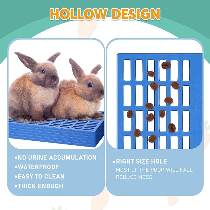 Kigley 12 Pcs Plastic Rabbit Cage Mat, Rabbit Floor Mat Foot Resting Pads for Small Animal Hamster Chinchilla Rat Guinea Pig, Mats Feet Pads for Pet Dogs Cats Bunny, 13.4 x 9.8 x 0.3 Inch, Blue