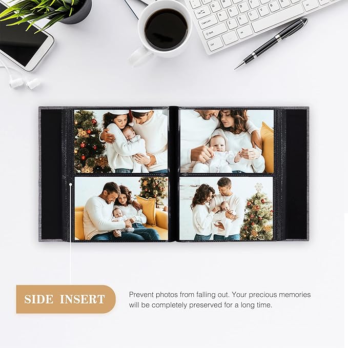 potricher Small Photo Album 4x6 200 Photos Linen Cover Picture Photo Book for Family Wedding Anniversary Baby Vacation (Green,200 Pockets)