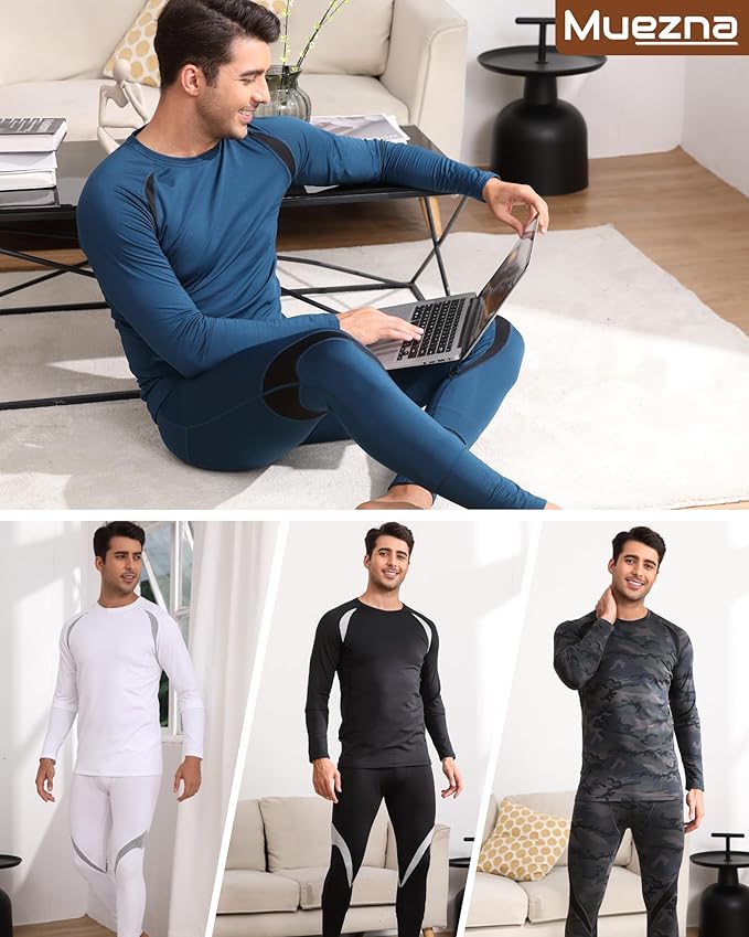 Muezna Men's Thermal Top and Bottom Set Underwear Long Johns Base Layer with Soft Fleece Lined