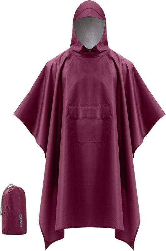 iCreek Hooded Rain Poncho Packable Unisex Raincoat Jacket with Pocket Waterproof Lightweight for Hiking, Camping, Outdoor