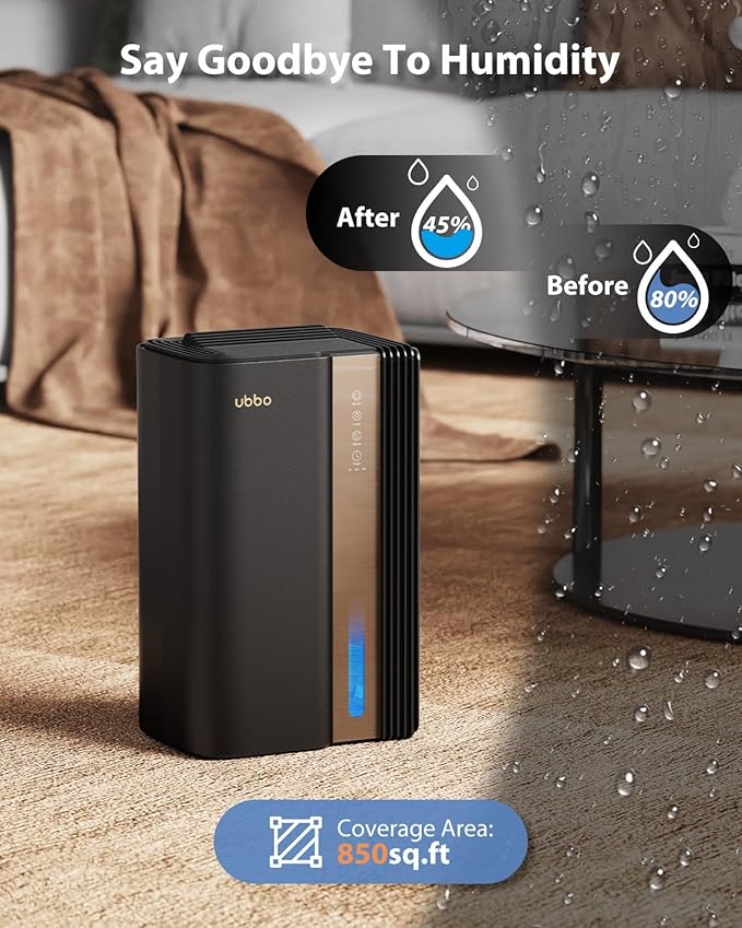 Dehumidifiers for Home, 850 sq.ft 95oz Dehumidifier with Drain Hose Timer Sleep Mode Auto-Off 7 Colors Light, Dehumidifiers for Basements Bathroom Bedroom RV Black Gold