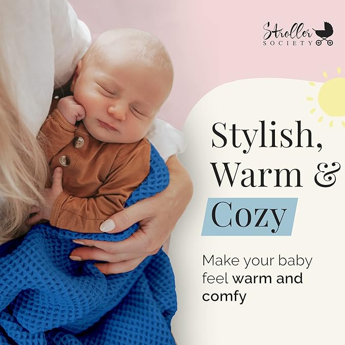 Stroller Society - Swaddles for Newborns & Toddlers, Soft Receiving Blankets Girl & Boy Can Use, Comfy Toddler Blanket & Newborn Swaddle, Cotton Waffle Blanket, Classic Blue, 40 x 40 inches