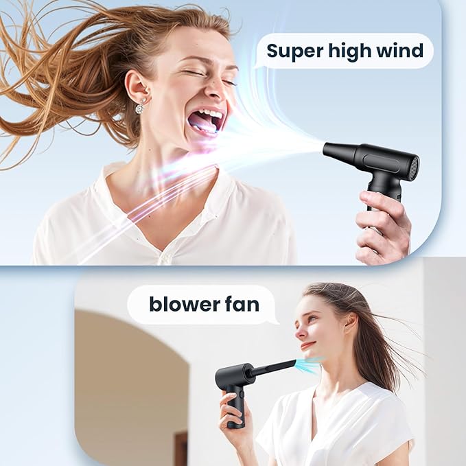 Electric Compressed Air Duster - 32,0000 RPM Rechargeable Cordless Air Blower for PC, Computer Keyboard Cleaning Kit - Mini Battery Powered Air Duster for Electronics, Car, Home - Replaces Air Cans