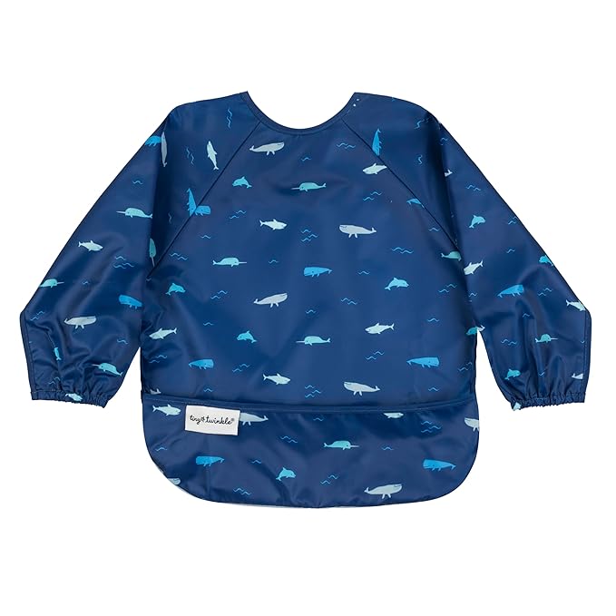 Tiny Twinkle Long Sleeve Bib for Babies & Toddlers – Waterproof Smock Bib for Eating – Machine Washable & Mess-Proof, Baby Feeding Essential & Shower Must-Have(Ocean Life, 6–24M)