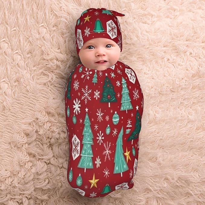Christmas Baby Swaddle Blanket and Hat Set for Newborn Boys Girls Soft Infant Wrap Sleep 0-6 Months Happy Holidays