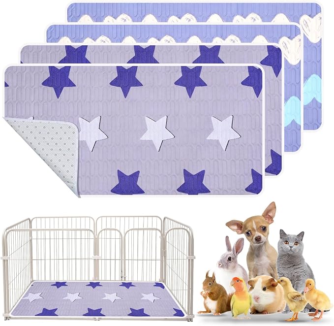 4 Pcs Guinea Pig Cage Liner, Washable Guinea Pig Bedding, Rabbit Bedding Waterproof Guinea Pig Pee Pads, Absorbent Guinea Pig Bedding for Small Animals Hamster Rabbit Squirrel Cage (Star 24‘’)