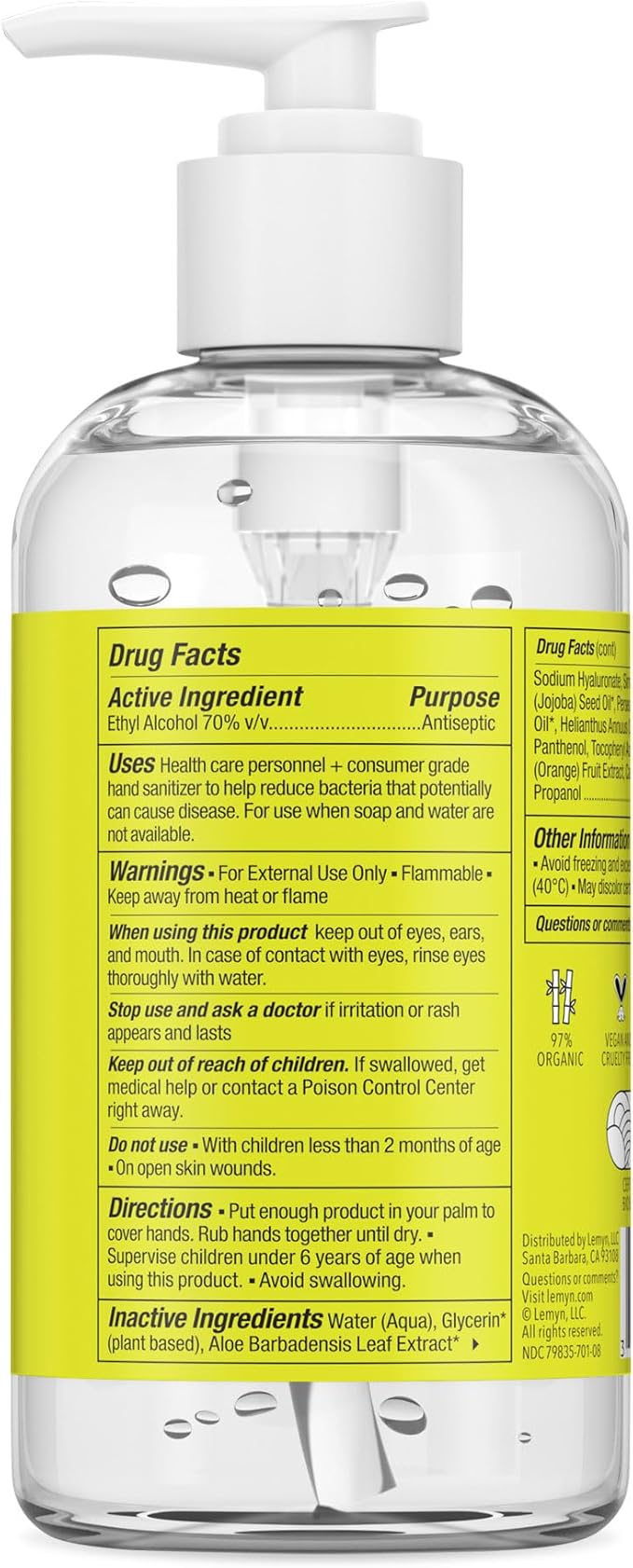 Medical‑Grade Hand Sanitizer Gel – 97 % Organic | 70 % USP Ethyl Alcohol | Moisturizing Aloe + Hyaluronic Acid | Freshly Made in USA | 8oz Bottle with Pump (PACK OF 2)