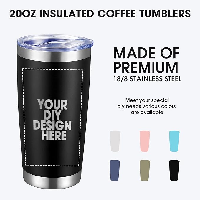 Personalized Custom Tumbler Print in USA 100 Pcs 20oz Stainless Steel Coffee Cup with Lid & Straw Double Wall Insulated Tumbler with Colorful Text Logo Photo