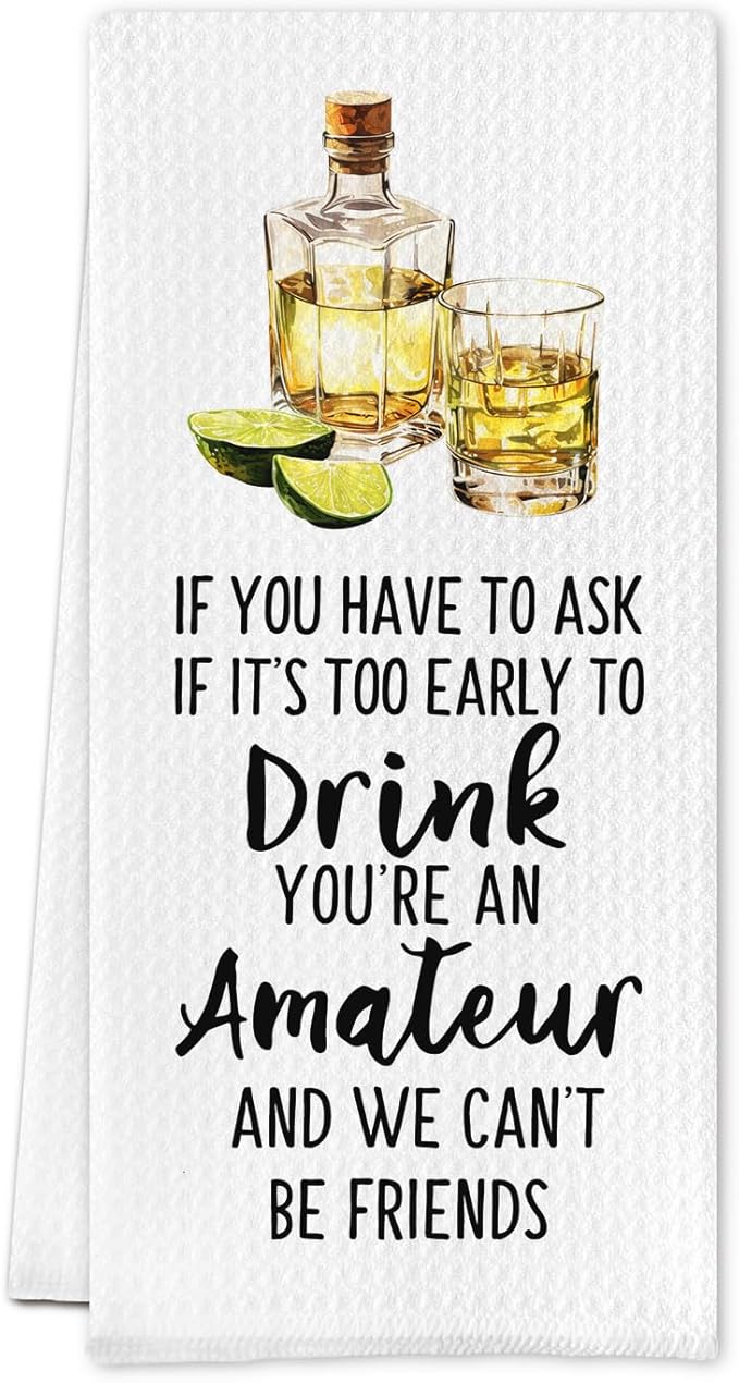 Funny Tequila Kitchen Towels, Tequila Lover Gifts Dish Tea Towels for Kitchen Decor, Gifts for Cocktail Lovers Decorative Hand Towel for Bar Cart, 16x24 Inch