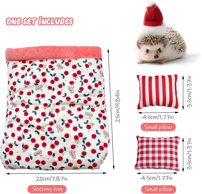 Warm Cozy Hedgehog House Bed with 2 Small Pillows, Winter Sack for Hamster, Sugar Glider, Cuddle Pouch for Small Pets Cage Accessories