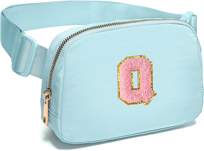 Gitus Gifts for 7 8 9 10 11 Year Old Girls Belt Bag Fanny Pack Crossbody Bags with Initial Letter Patch Birthday Gifts for Daughter Sister Friends Teen girls (Icing Blue-Q)