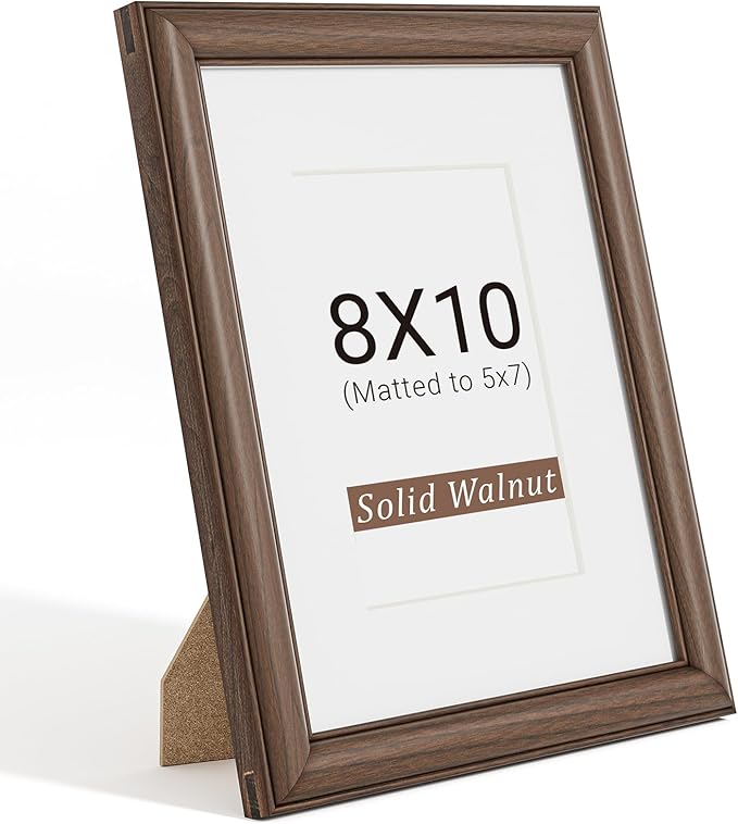 Natural Walnut 8x10 Picture Frames Mat to 5x7 Picture Display,Original Wood Handcrafted Photo Frame,Wooden Frame 8x10 with Tempered Glass Graduation Family Wedding Pictures Tabletop & Wall Decor