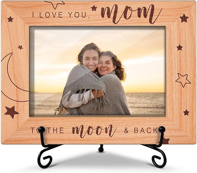 Mother Gifts - I Love You Mom To The Moon And Back - Wooden Photo Frame, Gifts For Christmas Halloween Tabletop Display 4x6 Photo Home Decor Party Decor Rustic Picture Frames With Stand for Mama -35