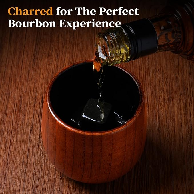 10Oz Large Charred Wooden Bourbon Glass, Include 3 Ice Whiskey Rocks, The Original Wood Whiskey Cup, Old Fashioned Drinking Glasses Tumblers, Gift for Men, Dad, Husband, Brother, Friends