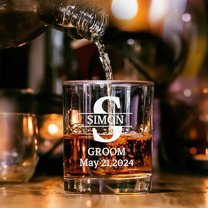 Personalized Groomsmen Gifts, Whiskey Glass 10 oz, Best Man Gift Custom Wedding Party Barware, Old Fashion Cup for Brandy Whiskey Beer for Men, Rocks Glasses for Dad, Husband (Style A)