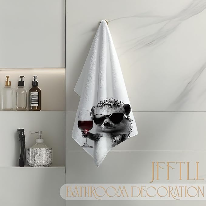 Funny Hedgehog Kitchen Towels, Hedgehog Gifts Dish Tea Towel, Bar Towels for Bartender, Wine Lover Gift, 16x24 Inch（Upgraded Fabric）