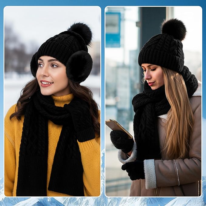 Geyoga 6 Pcs Winter Warm Set for Women Warm Beanies Hats Touchscreen Gloves Long Scarf Ear Muffs Socks Winter Gifts for Women